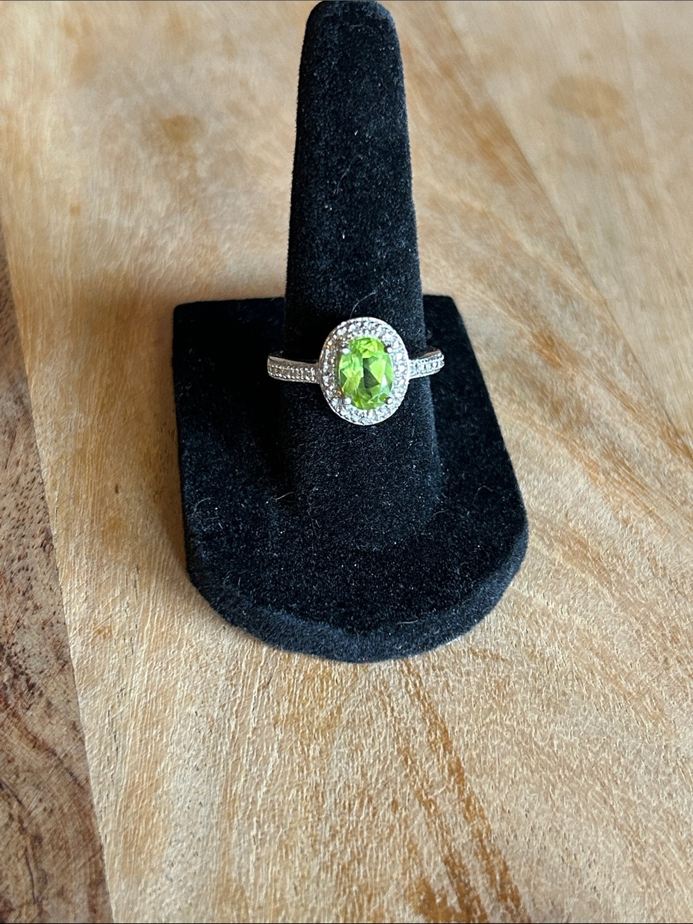 Sterling Silver Peridot Halo Ring - Vibrant Green
